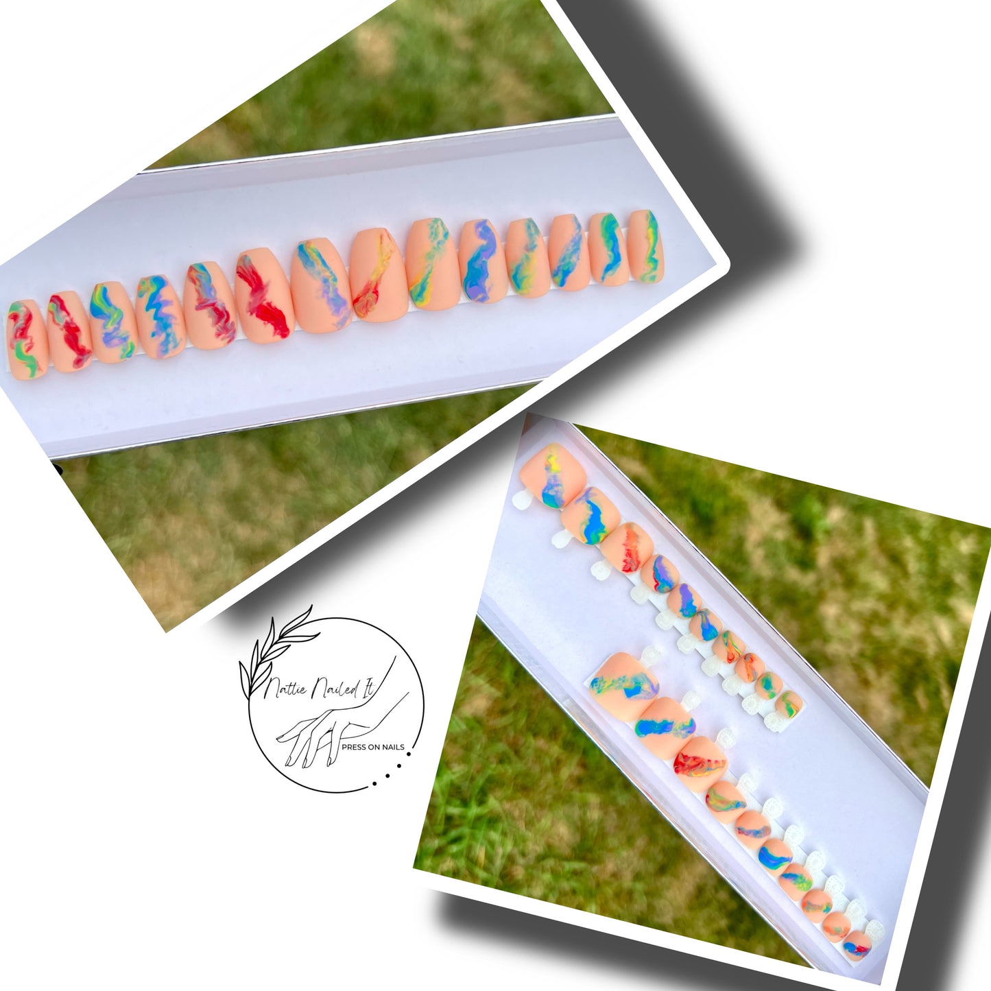 Rainbow Clouds Press On Nail & Toenail Set Bundle