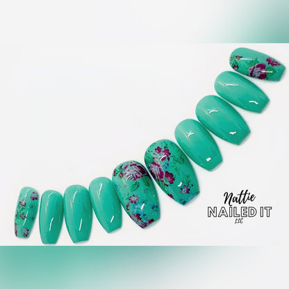 Jade Flowers Press On Nails